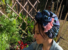 Load image into Gallery viewer, Cotton Tie Dyed Scarf in Blue with Pink Tassels - מטפחות - כיסוי ראש - Aviva Lush tichels, head scarves, volumizers