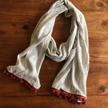 Load image into Gallery viewer, Red And Green Striped Cotton Scarf - מטפחות - כיסוי ראש - Aviva Lush tichels, head scarves, volumizers