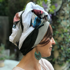 Four Fabric Floral and Leopard Print Scarf - מטפחות - כיסוי ראש - Aviva Lush tichels, head scarves, volumizers
