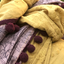 Load image into Gallery viewer, Embroidered Mustard and Lilac Flowers Scarf - מטפחות - כיסוי ראש - Aviva Lush tichels, head scarves, volumizers