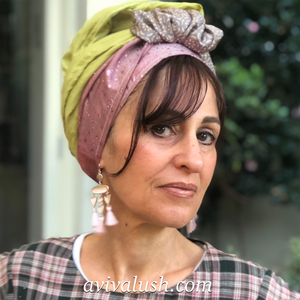 Triple Fabric Pink, Green, Taupe Scarf - מטפחות - כיסוי ראש - Aviva Lush tichels, head scarves, volumizers