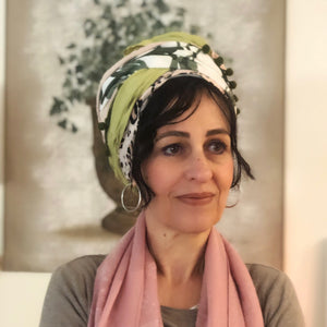 Four Fabric Pink And Green Scarf - מטפחות - כיסוי ראש - Aviva Lush tichels, head scarves, volumizers