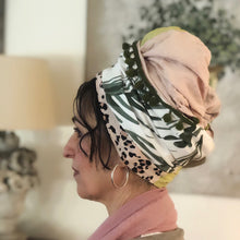 Load image into Gallery viewer, Four Fabric Pink And Green Scarf - מטפחות - כיסוי ראש - Aviva Lush tichels, head scarves, volumizers
