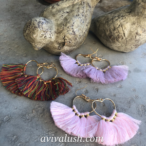 Gold Heart Fringe Earrings - מטפחות - כיסוי ראש - Aviva Lush tichels, head scarves, volumizers