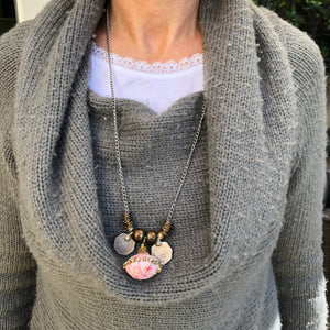 Pink Pendant Necklace With Rupee Coins - מטפחות - כיסוי ראש - Aviva Lush tichels, head scarves, volumizers
