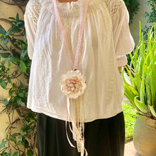 Load image into Gallery viewer, Pink Ribboned Flower Necklace - מטפחות - כיסוי ראש - Aviva Lush tichels, head scarves, volumizers