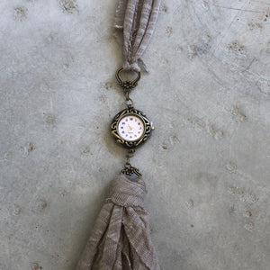 Taupe Fabric Watch Necklace - מטפחות - כיסוי ראש - Aviva Lush tichels, head scarves, volumizers