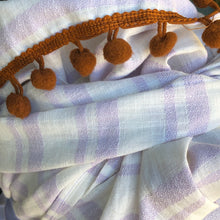 Load image into Gallery viewer, Lavender Striped Scarf with Brick Red Trim - מטפחות - כיסוי ראש - Aviva Lush tichels, head scarves, volumizers