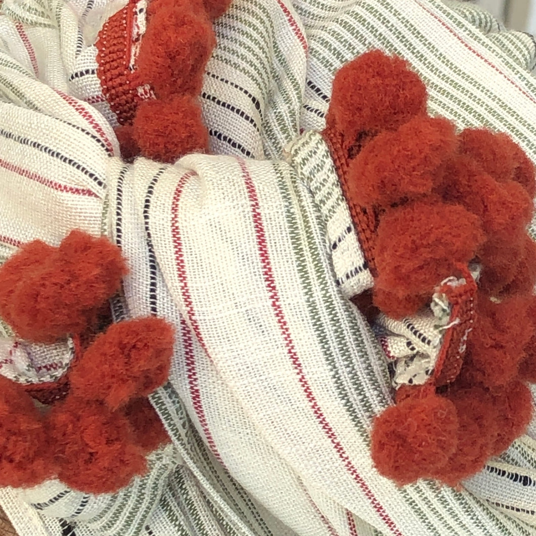 Red And Green Striped Cotton Scarf - מטפחות - כיסוי ראש - Aviva Lush tichels, head scarves, volumizers