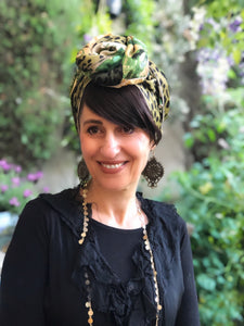 Twin Fabric Green Leopard and Leaf Print Scarf - מטפחות - כיסוי ראש - Aviva Lush tichels, head scarves, volumizers