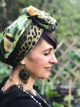 Load image into Gallery viewer, Twin Fabric Green Leopard and Leaf Print Scarf - מטפחות - כיסוי ראש - Aviva Lush tichels, head scarves, volumizers