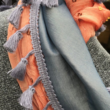 Load image into Gallery viewer, Triple Fabric, Tangerine, Gray/Blue and Silver Sparkle Scarf