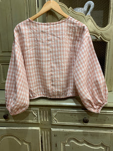 Cropped Blouse in Pink Salmon Check